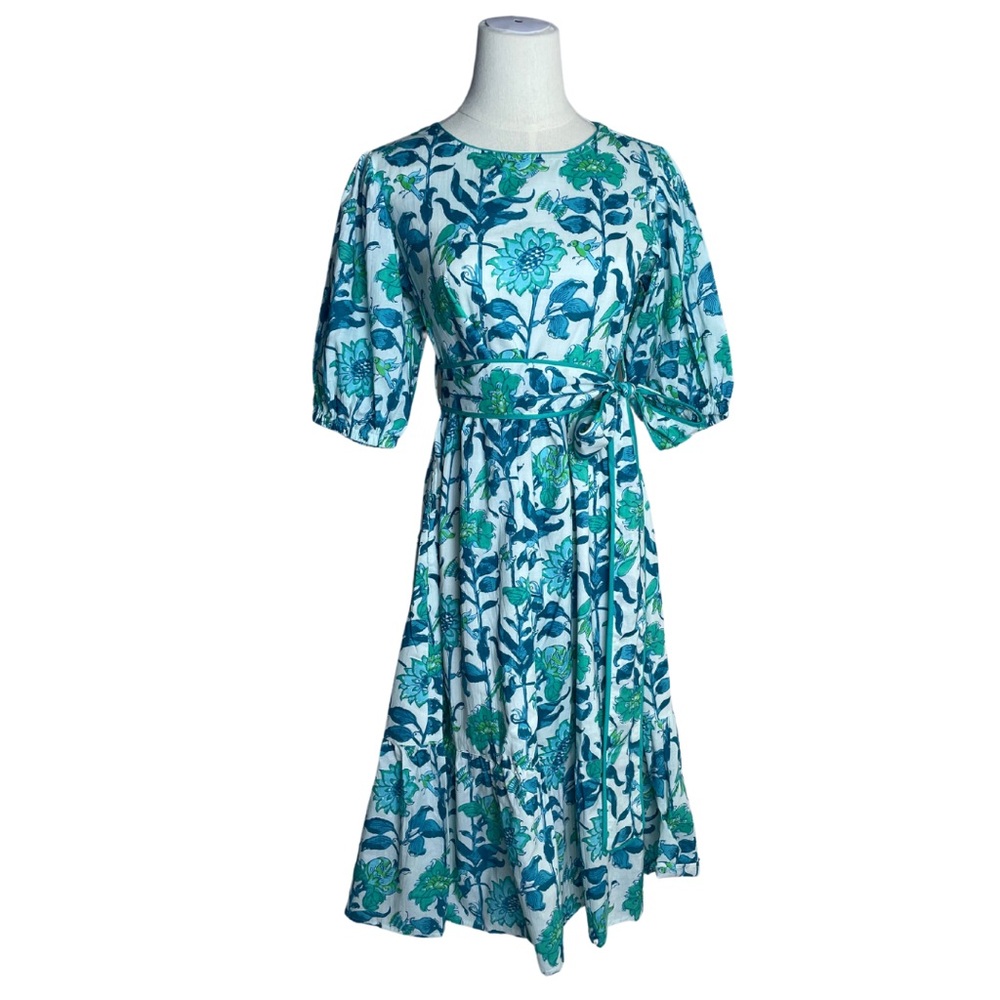 Block Print Teal Dress - Picture 2 of 6
